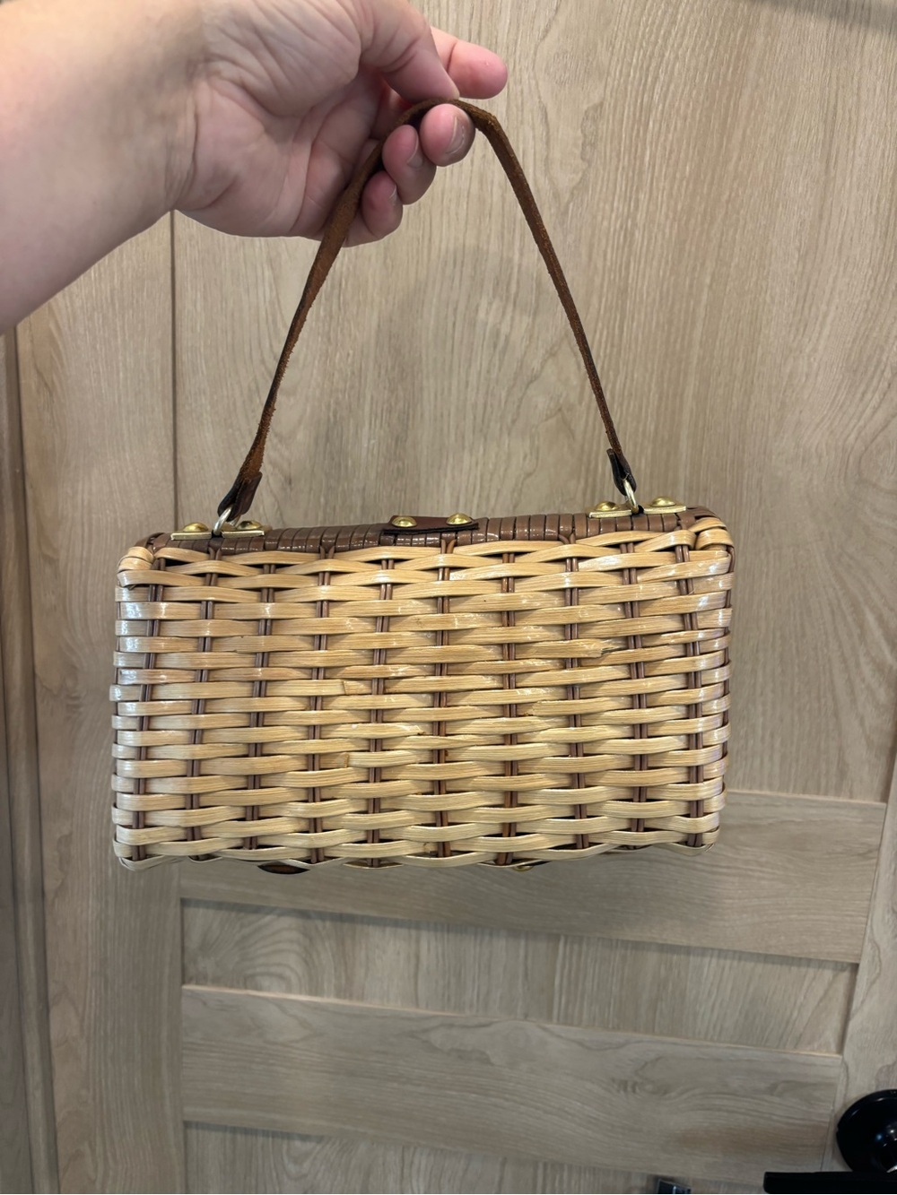 Vintage Wicker Shoulder Purse Hard Shell Hong Kong Picnic - Picture 2 of 4